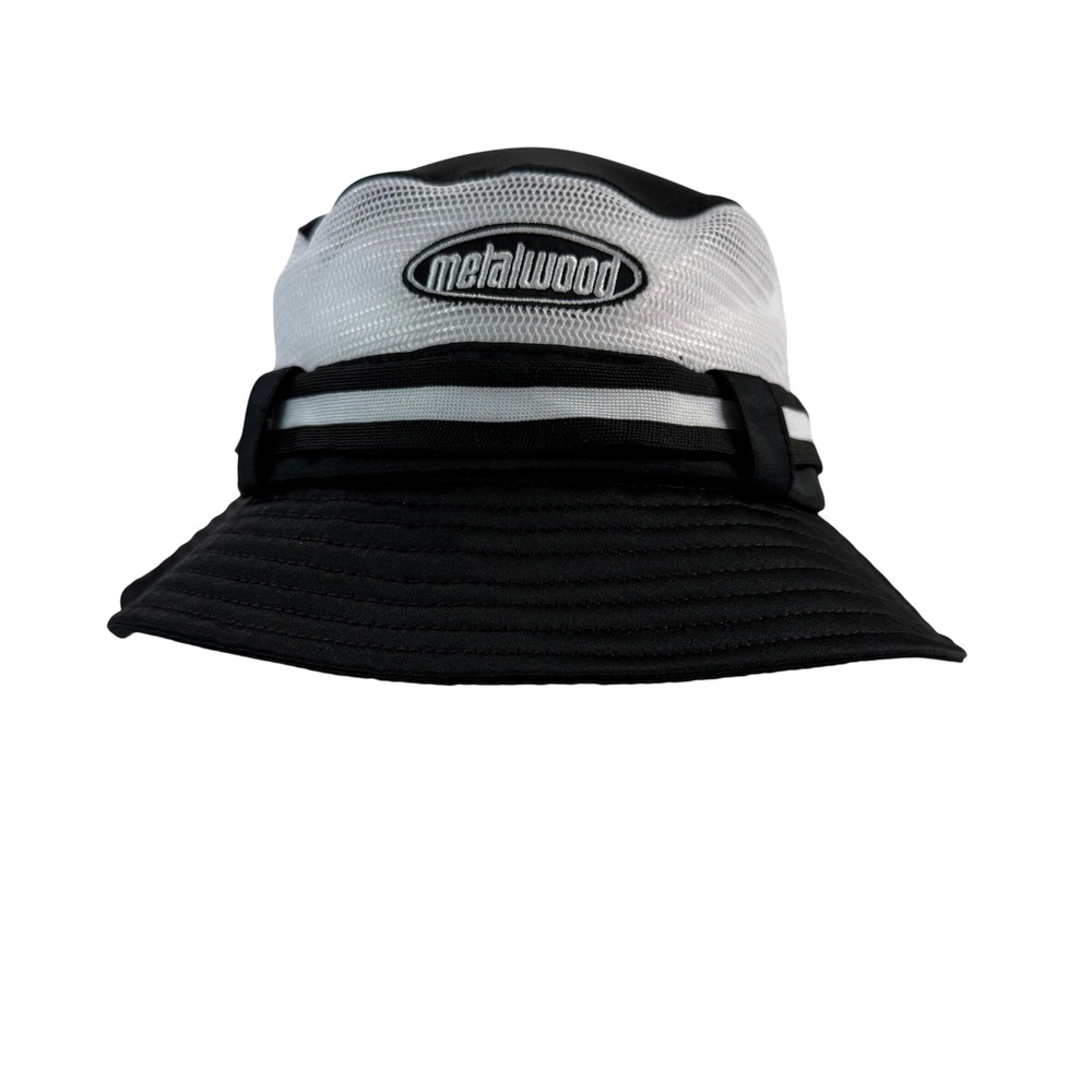 Metalwood Studio Golf Headwear Mesh Bucket Hat Black White Logo Patch